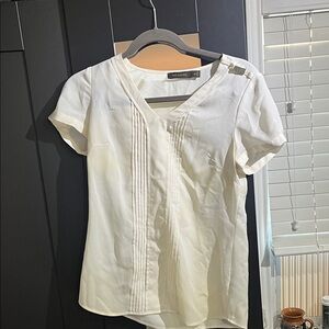 The Limited Cream Pleated Short Sleeve Blouse